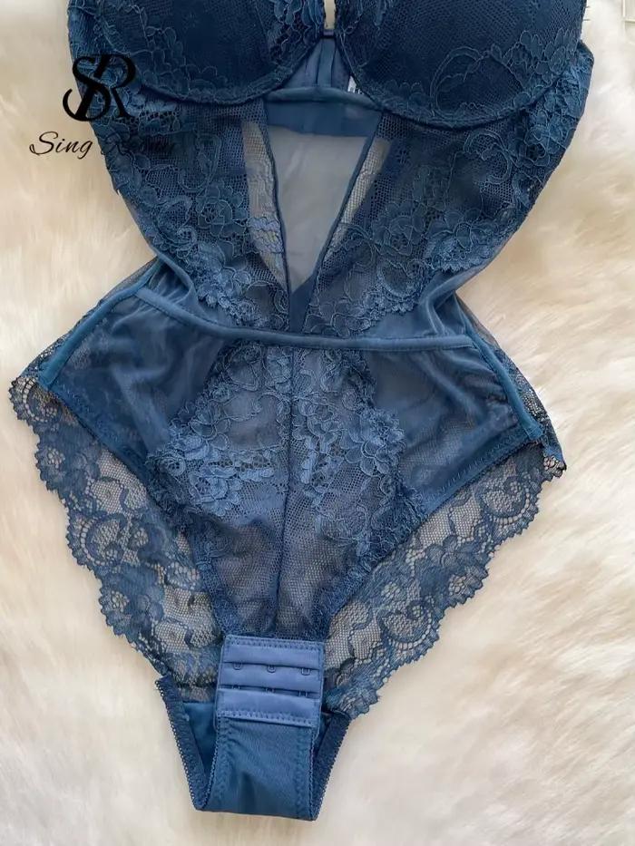 SINGREINY 2026 Nouveaux Bodys en Dentelle pour Femme, Lingerie à Bretelles, Dos Nu, Uni, Sous-vêtements en Maille Florale Transparente Sexy
