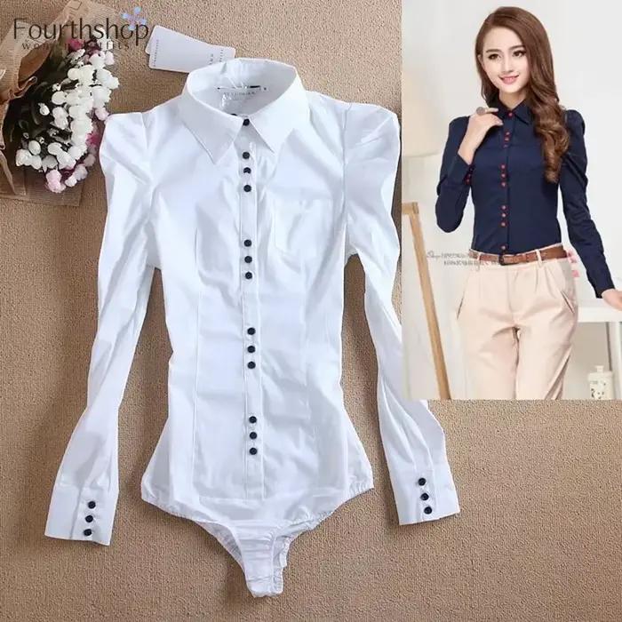 2025 femmes Body à manches longues moulante blanc Blouse chemise bureau dame travail formel corps chemises femme mode automne hiver