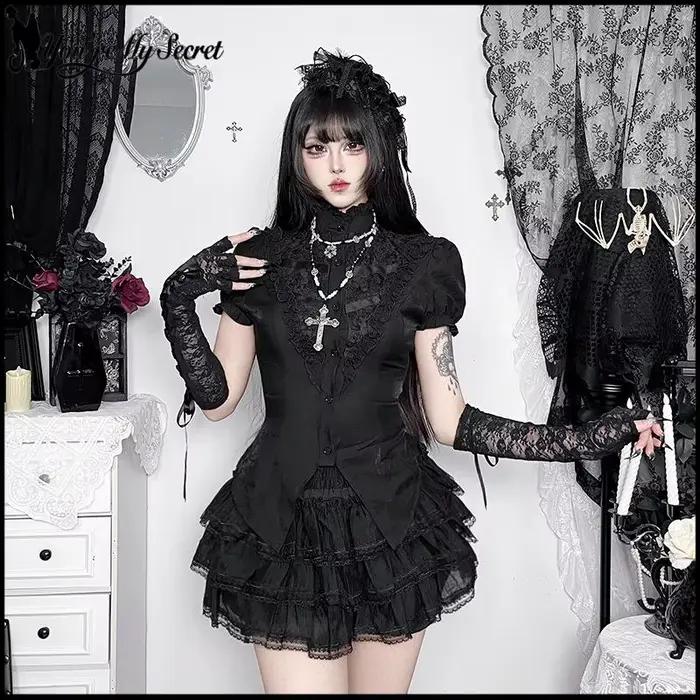 [You're My Secret] Mini-jupe gothique noire sexy plissée multicouche en dentelle, style Lolita, tenue pour femme