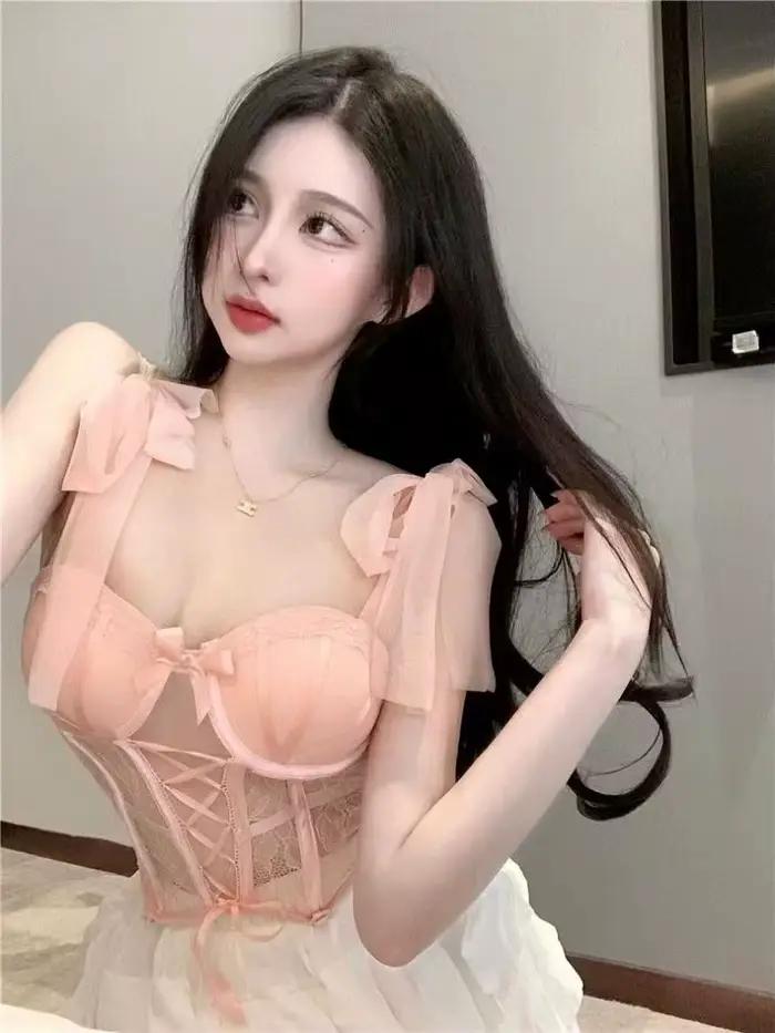 Doux Sexy dames ensemble de soutien-gorge arête de poisson Corset épicé fille dentelle Lingerie sangle rembourrage froncé Type mince Corset femmes ensemble de soutien-gorge