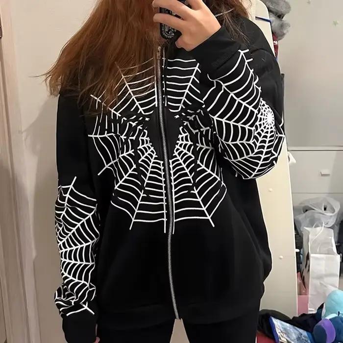Y2k kryštálová kostra mikina s kapucňou pre ženy gotická čierna so zipsom oversized retro Harajuku