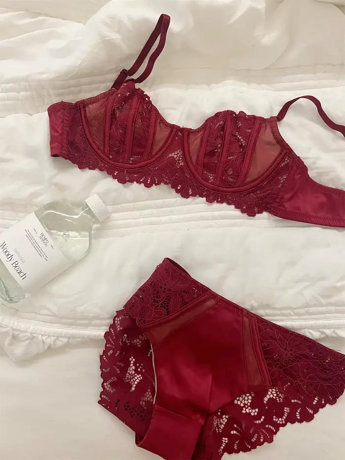 Lingerie sexy rouge dentelle niche évidé avec anneau en acier soutiens-gorge femmes rassemblées soutien-gorge dames sous-vêtements ensemble de soutien-gorge