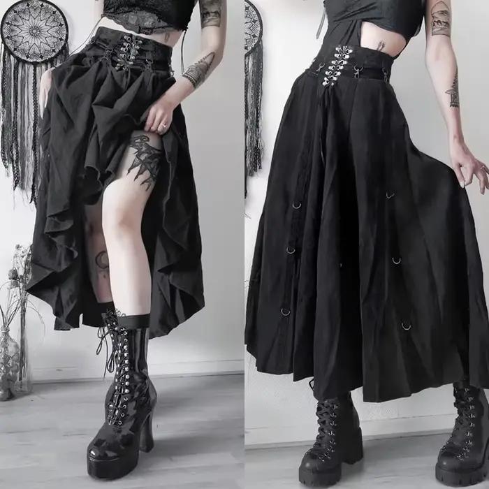 Robe gothique Harajuku Emo pour femmes style alternative grunge avec rivets et coupe a-ligne occasion spéciale