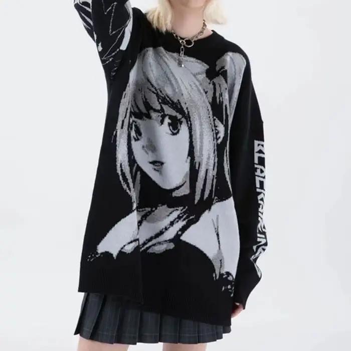 Dámsky hip hop streetwear Harajuku sveter Vintage štýl japonský Anime dievča pletený 2023 bavlnený