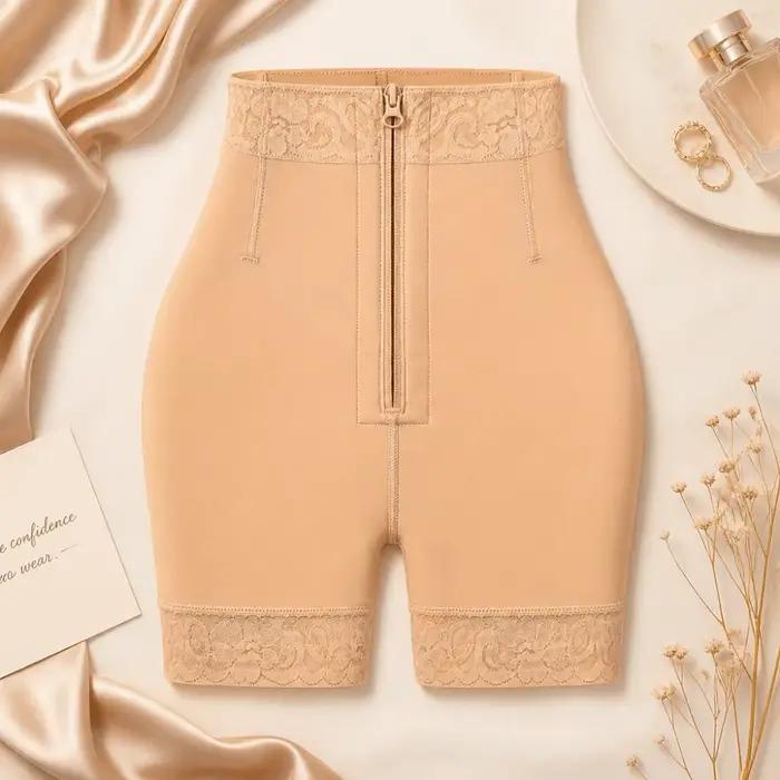 Culotte gainante taille haute post-partum sans couture, contrôle du ventre, rehausseur de fesses, fermeture éclair frontale, amincissante, pour une silhouette sablier