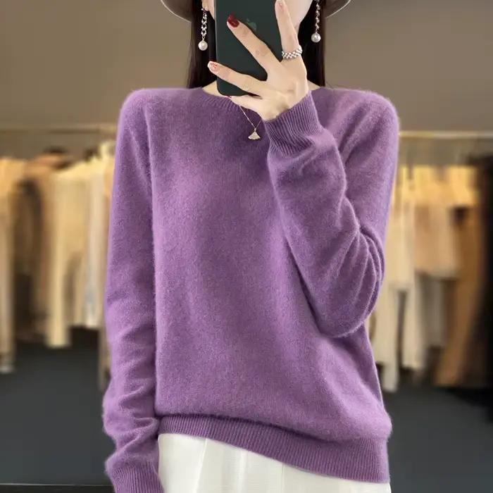 100% merino vlna pulóver pre ženy okrúhly výstrih kašmír pleteniny žena