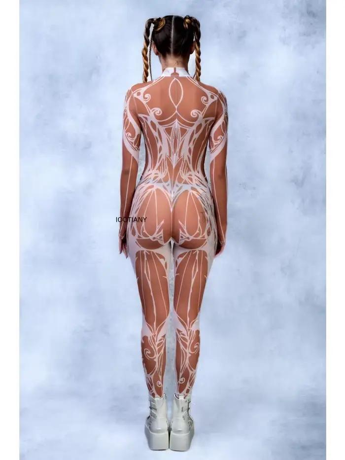 Body en maille pour femmes, peinture artistique Sexy, Costume de Cosplay de fête de carnaval d'halloween, Performance sur scène, body élastique Zentai