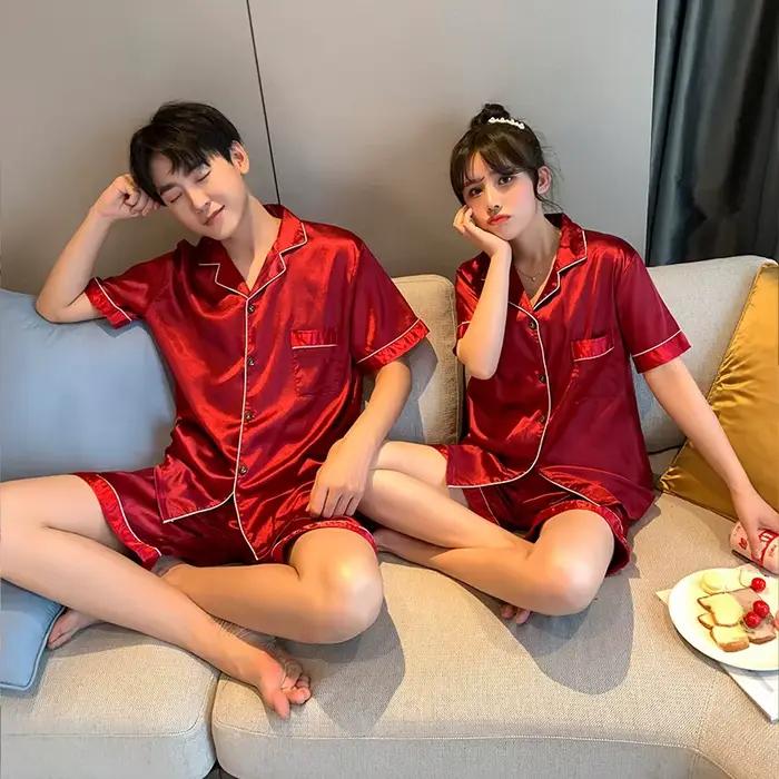 Pyjama de luxe costume Satin soie Pyjamas ensembles Couple vêtements de nuit décontracté famille Pijama amant costume de nuit hommes et femmes grande taille Pj ensemble