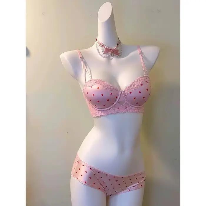 Ensemble soutien-gorge push-up en dentelle Sweet Girl Heart pour petites poitrines, avec maintien latéral anti-affaissement, rembourré, lingerie, taille 32-38