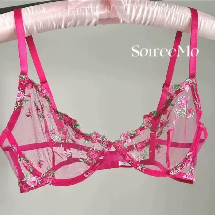 Lingerie pure et sensuelle pour filles, soutien-gorge en maille douce et sexy avec broderie florale super belle d'été, fleurs fraîches