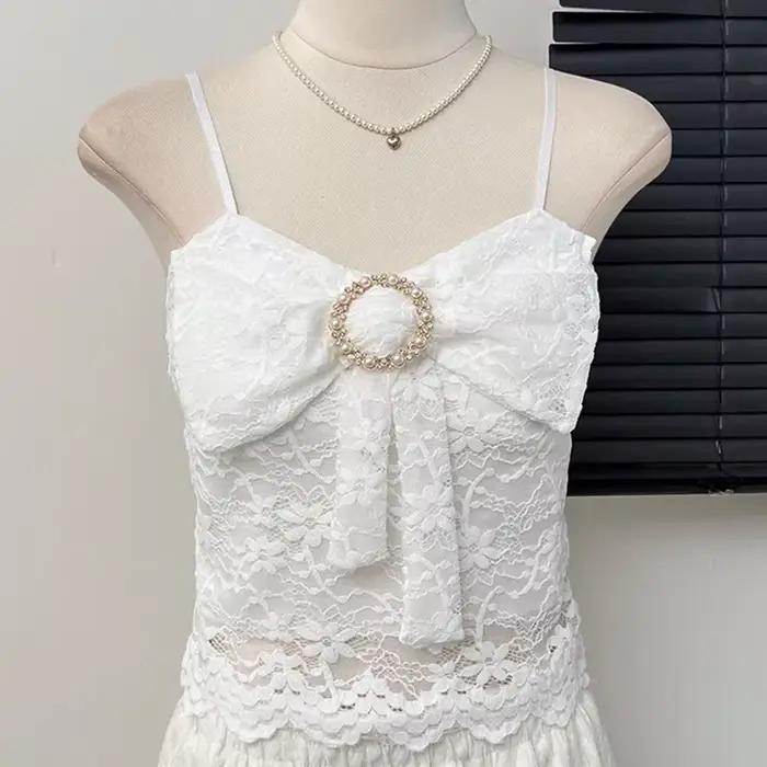 Pure Desire dentelle nœud femmes Camisole élégant paillettes décoration vêtements d'extérieur Corset été épicé fille taille serré mince solide gilet haut