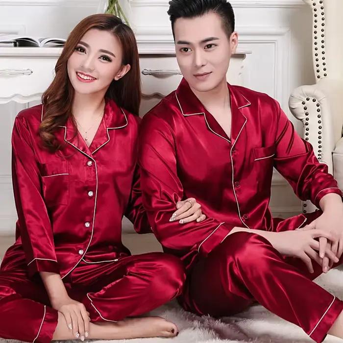 Femmes soie Satin Pyjamas ensemble vêtements de nuit Couple Pijama Pyjamas costume femme sommeil deux pièces ensemble femmes vêtements de détente grande taille