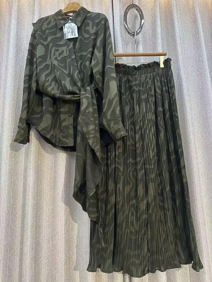 Ensemble pyjama à la mode pour femmes, rétro européen et américain, chemise ample à imprimé irrégulier, deux pièces, taille haute, jambes larges, costume de maison
