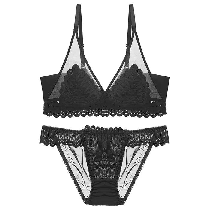 Meilleure vente : Ensemble de bralette triangle en dentelle française pour femme, sans armatures, léger, avec panneaux de soutien latéraux et effet lissant pour les zones sous les bras, pour usage quo
