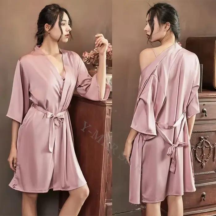Saténové dámske nočné šaty Intímna bielizeň Hodvábne svadobné darčeky Neformálne Kimono Župan Nočná košeľa Sexy
