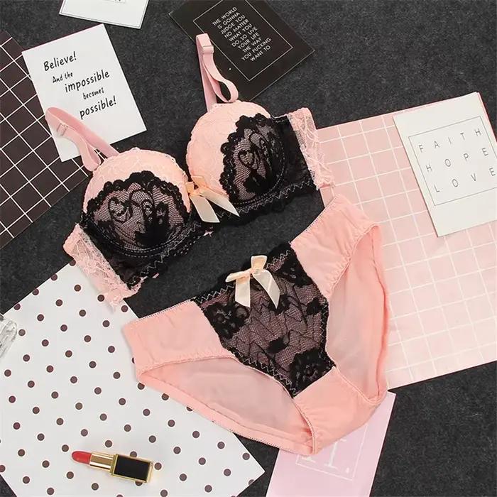 Soutien-gorge Push Up en dentelle et culotte, ensemble de soutien-gorge brodé pour femmes, grande taille, Lingerie en V profond, bonnet AB 70 75 80 85 pour sous-vêtements féminins