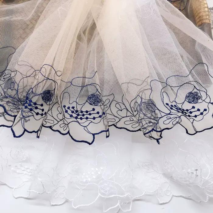 Garniture en dentelle brodée de fleurs bleu marine, maille pour soutien-gorge, lingerie, sous-vêtements, décor de robe pour femme, bricolage, 20 mètres