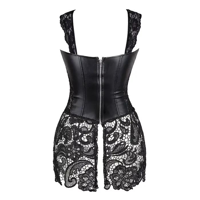 Corset Sexy en dentelle pour femmes, robe en Faux cuir, Punk, Bustier, Push Up, gothique, Lingerie érotique, grande taille