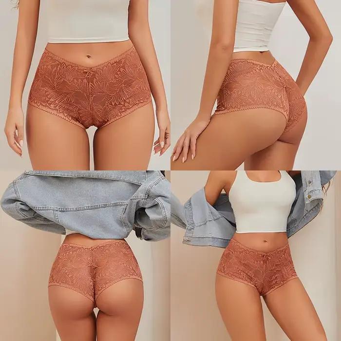 4 pièces/ensemble culottes en dentelle pour femmes Floral évider Style Cheekie sous-vêtements Sexy femme intimes Lingerie Finetoo conception culotte
