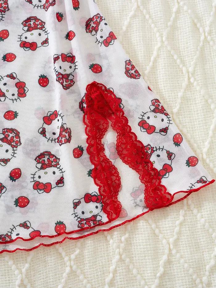 Robe de nuit rose Hello Kitty pour femmes, imprimé Sanrio, robe sexy en dentelle pour adultes, robe de nuit érotique, style mignon et confortable, cadeaux, design tendance