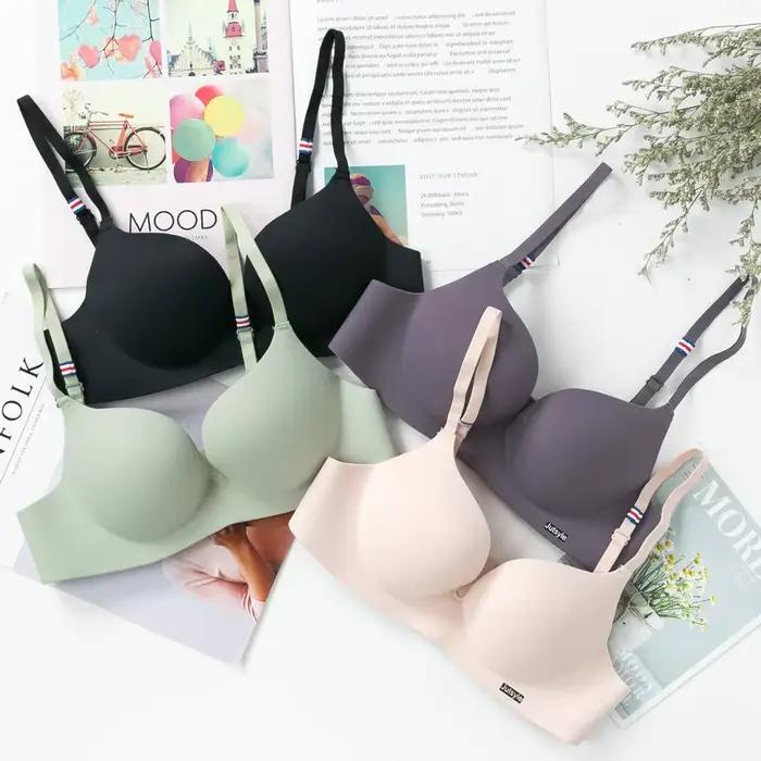 Soutien-gorge en soie glacée pour femmes, Bralettle Sexy sans couture, Push Up, Lingerie sans fil, une pièce, bonnet AB, bretelles réglables, couleur bonbon