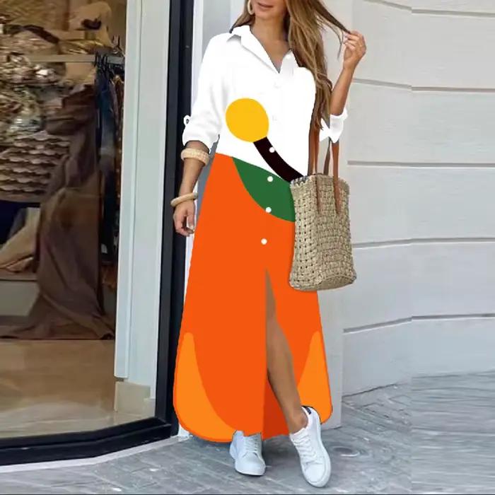 Dámska tlačená košeľová šaty s golierom