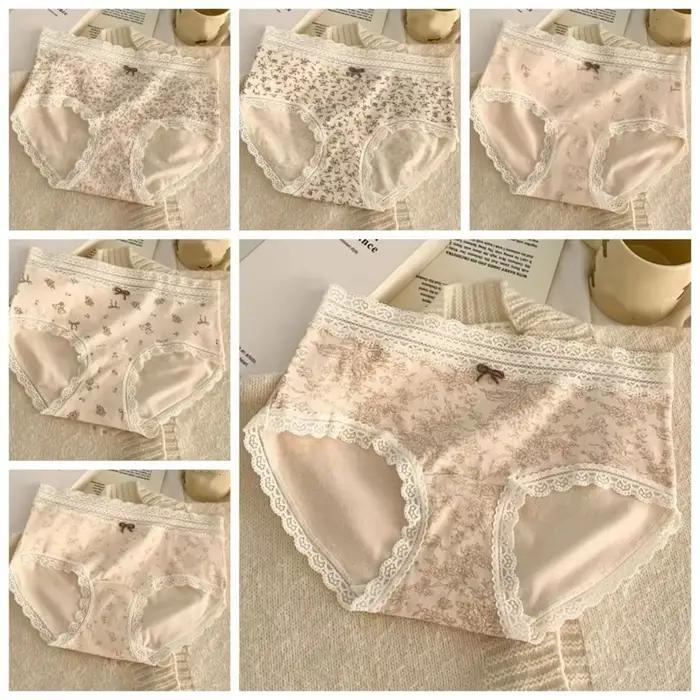 Culottes en coton à taille mi-haute en dentelle pour femmes, motif floral, ours et lapin, style doux, pour l'été