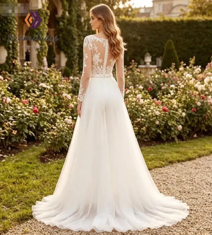 Robe de mariée ZuTouuoly exquise en polyester avec décolleté en cuillère et détails élégants pour cérémonie de mariage bohème ou plage