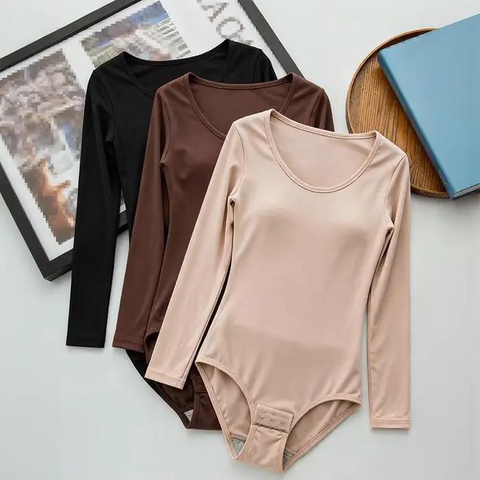 Body sculptant amincissant à manches longues pour femme, col rond, sans couture, nouvelle mode, noir, lot de 1
