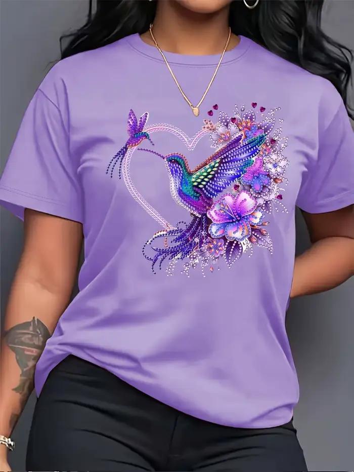 Dámske tričko Floral Hummingbird Heart - Boho vzor, ružový voľný top