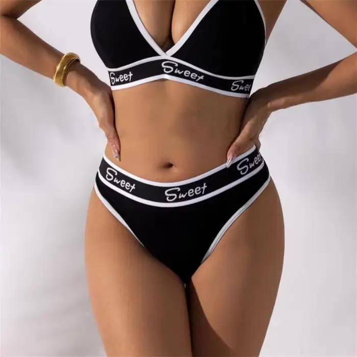 String de sport confortable sans couture pour femme, culotte tanga, sous-vêtement de fitness, taille moyenne, grande taille, lettres