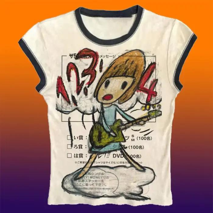 Obľúbené kórejské Y2K oblečenie Emo letné baby tričko Streetwear gotické Harajuku grafické estetické potlačené