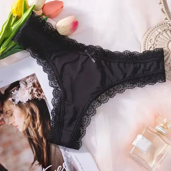 Injpanties de glace sans couture confortables pour femmes, entrejambe en coton, taille basse, nœud en dentelle, slips, sous-vêtements, culottes d'été pour dames