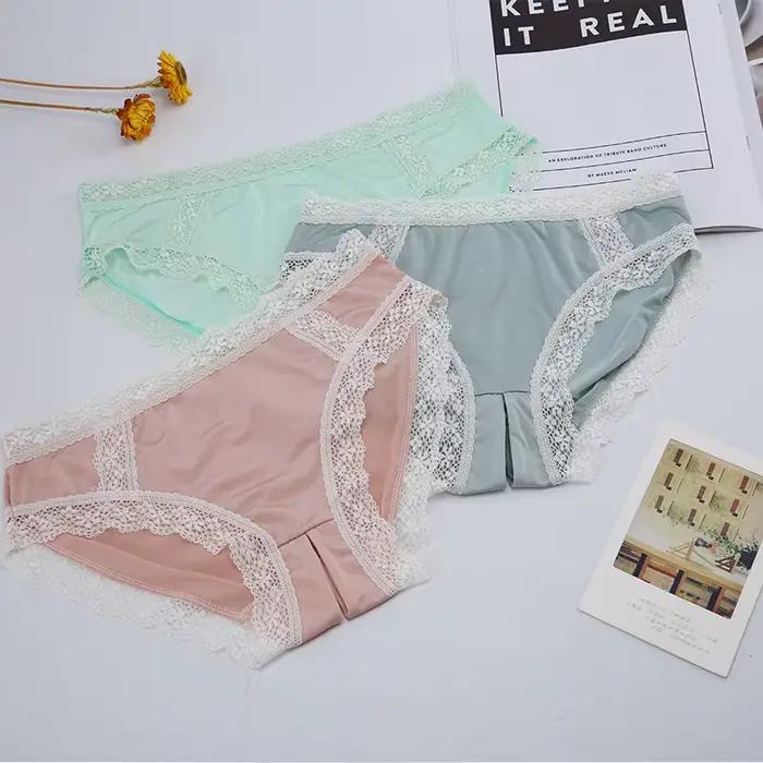 1pc Lingerie sous-vêtements femmes arc nouvelle dentelle culottes slips taille basse solide point couleur filles coton Pantes