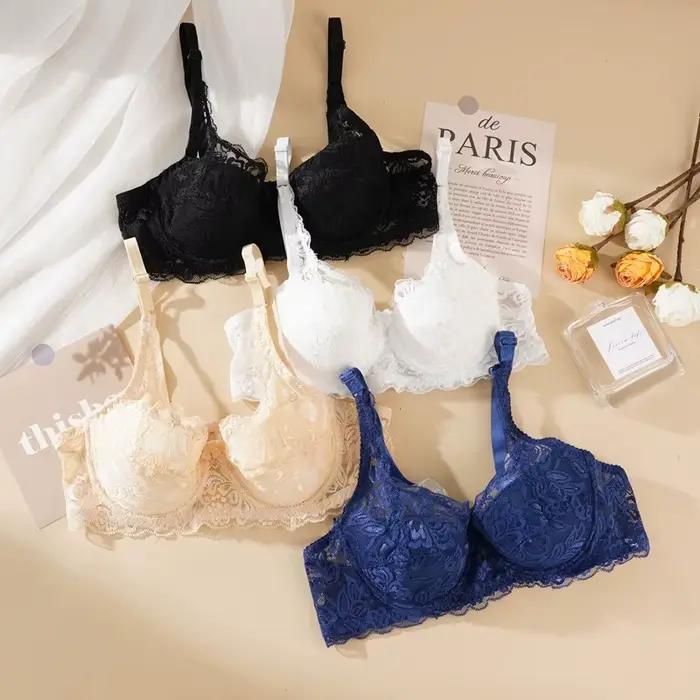 Femmes Sexy dentelle soutien-gorge rembourré broderie brassière Bralette Push Up soutiens-gorge grande taille respirant anneau en acier mince à armatures