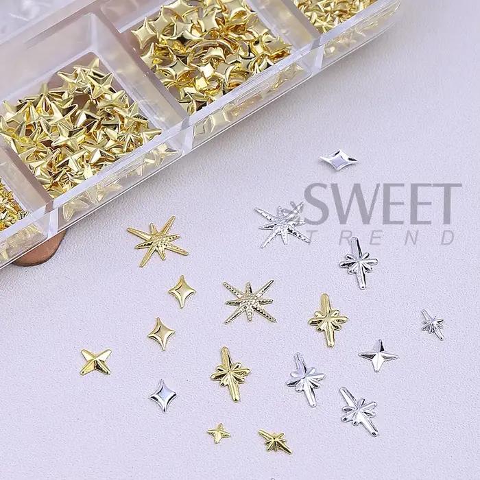 12 ks zlaté strieborné hviezdy prívesky na nechty 3D kovový nit hviezda Nail Art dekorácia Y2K štýl Punk doplnky