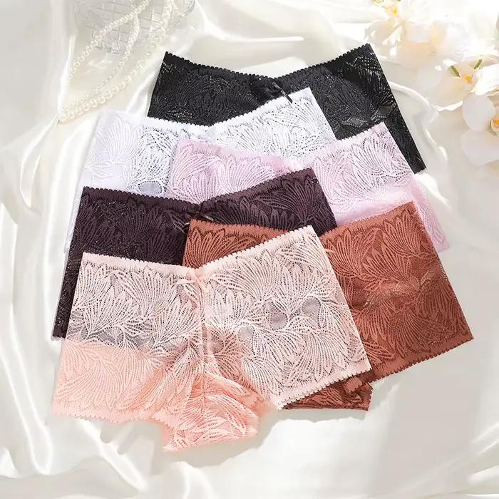 4 pièces/ensemble culottes en dentelle pour femmes Floral évider Style Cheekie sous-vêtements Sexy femme intimes Lingerie Finetoo conception culotte