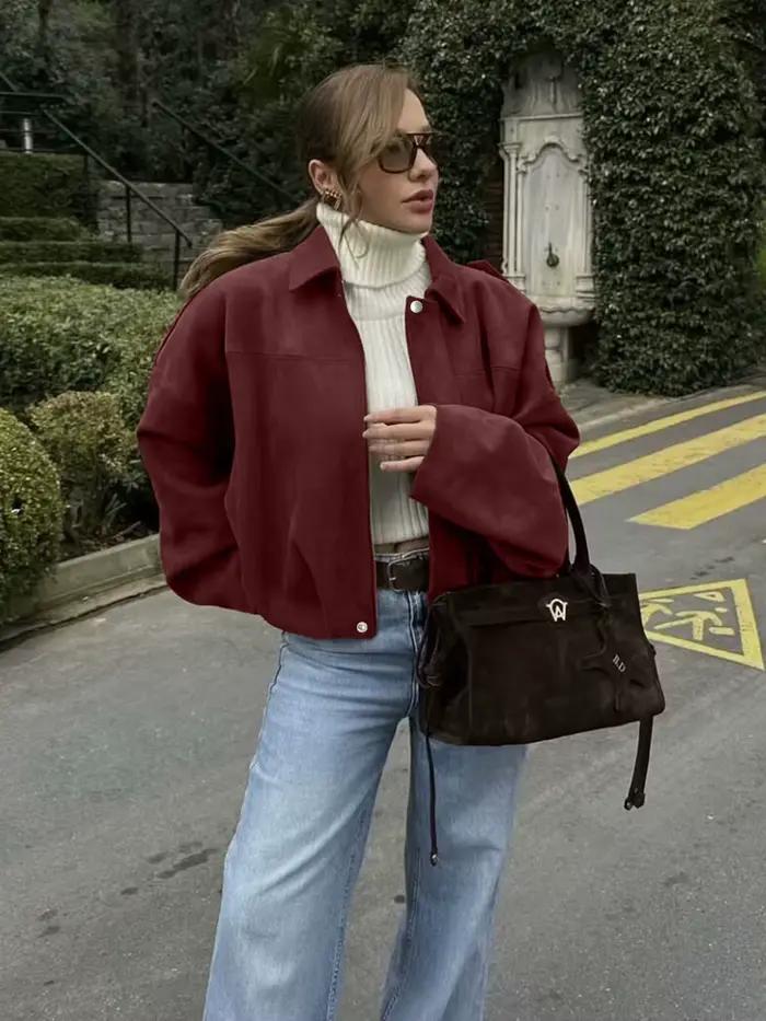 Dámska letecká bunda s netopierími rukávmi a zipsom, ležérny top