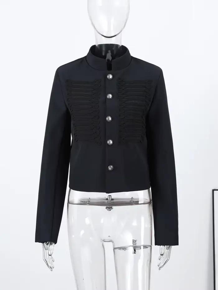 Vintage Dámska Bunda S Vyvýšeným Golierom Jednoduché Zapínanie Dlhé Rukávy Napoleon Štýl Kabát Elegantný Luxusný Večerný Módny Trend 2026 Novinka
