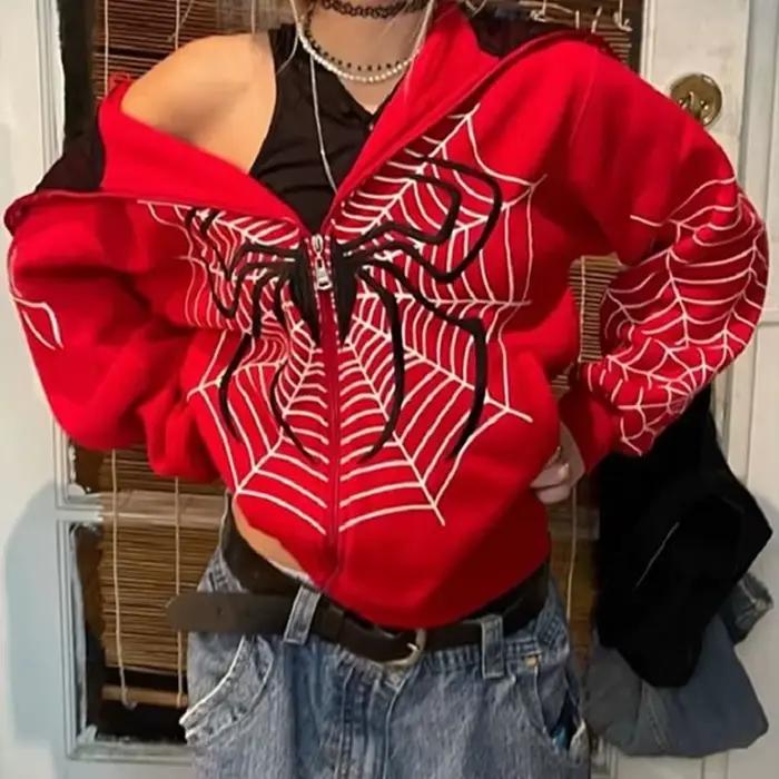Y2k kryštálová kostra mikina s kapucňou pre ženy gotická čierna so zipsom oversized retro Harajuku