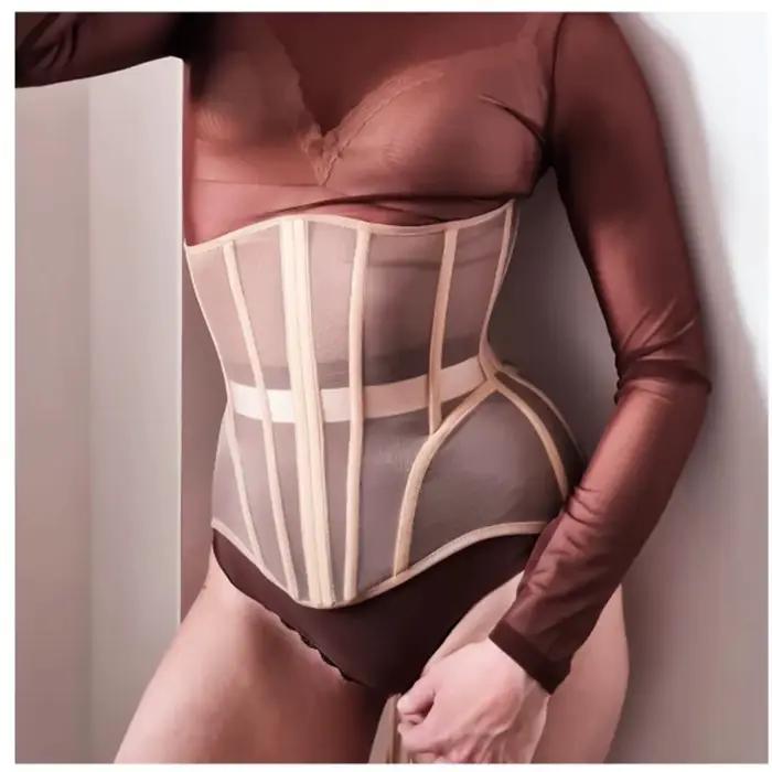 Corset serré pour femmes, bustier sous le buste, ceinture de taille en maille respirante avec os, corsage amincissant à lacets