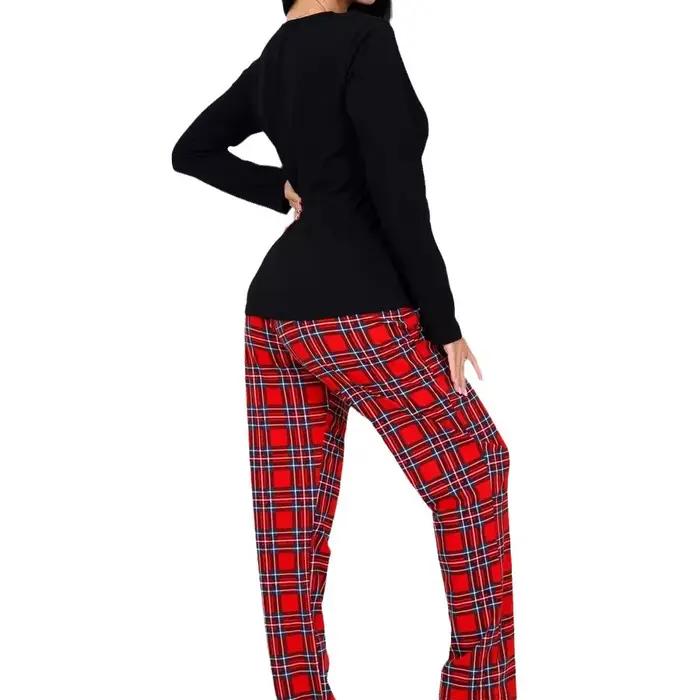 Ensemble pyjama pour femmes, imprimé écossais, manches longues, pantalon Long, vêtements de maison, nouvelle collection 2025