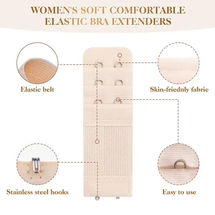 Lot de 5 rallonges de soutien-gorge ajustables à 2 rangées pour femmes, avec boucle de fixation, pour une longueur accrue