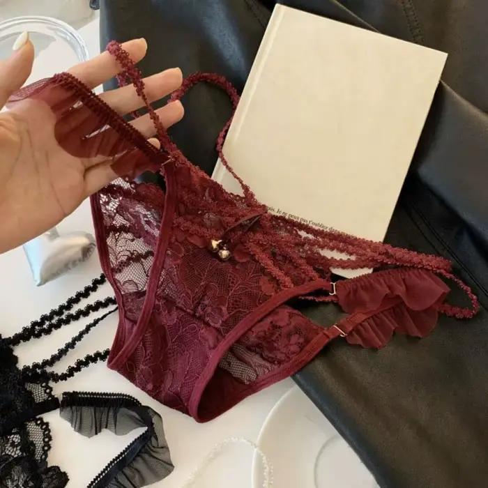 Doux avec cloche glace soie culotte string coton entrejambe dentelle nœud slips sans couture taille basse femmes été culotte dame