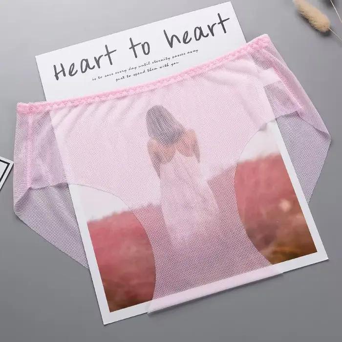 Sous-vêtements transparents culottes femmes couleur unie Sexy sans couture Perspective maille slips Ultra-mince grande taille M-3XL
