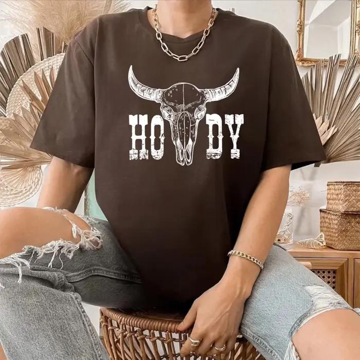 Retro tričko Howdy s lebkou kravy