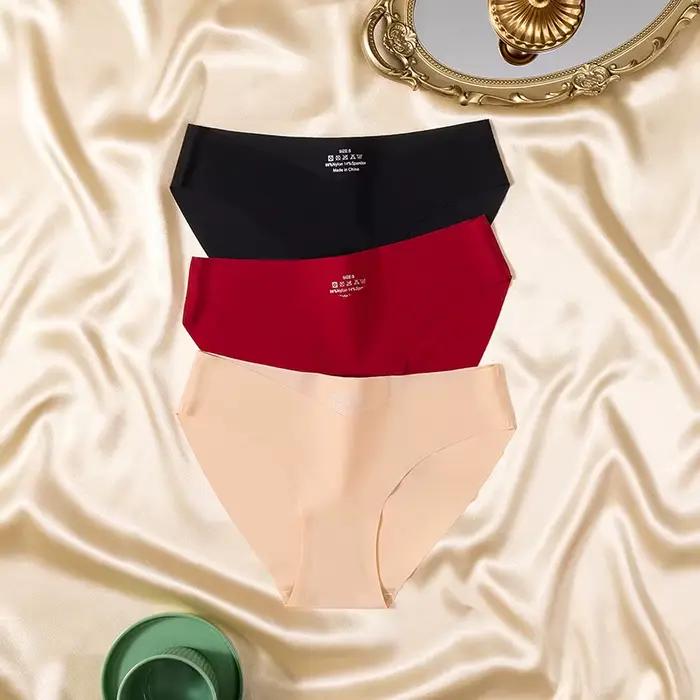 Culotte femme soie glacée sans couture sous-vêtements féminins taille basse élasticité quotidienne slips pour femmes respirant Sexy Lingerie Bikini