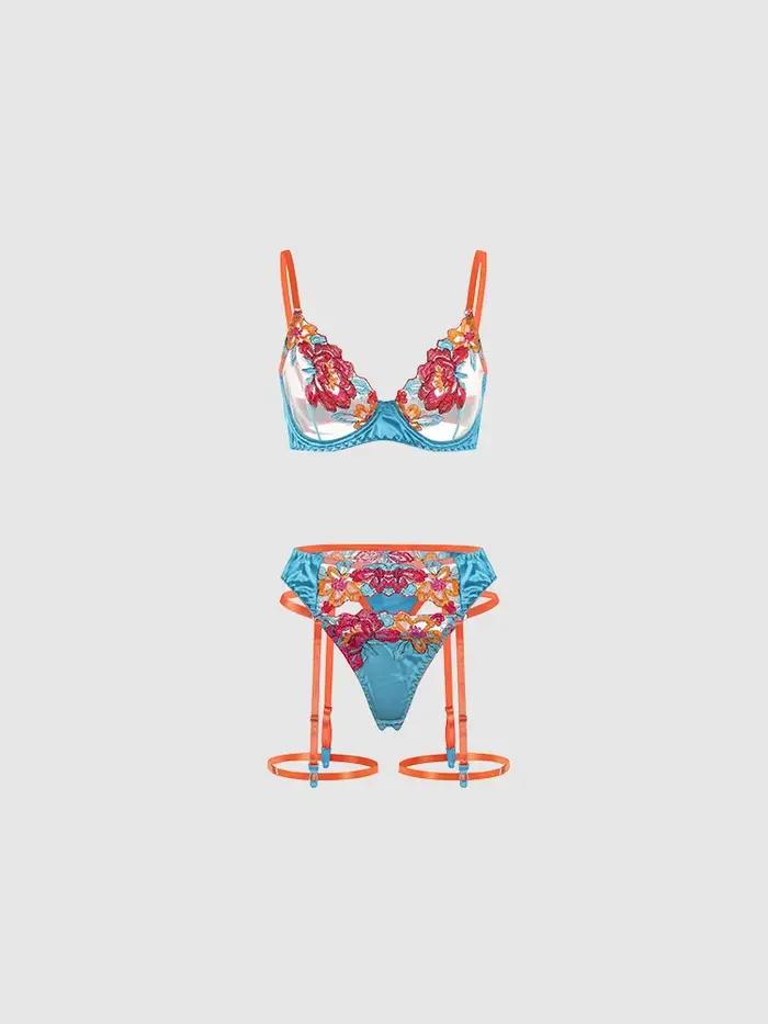 Ensemble soutien-gorge et culotte Belamimi en nylon et élasthanne avec motifs floraux pour femmes occasions quotidiennes