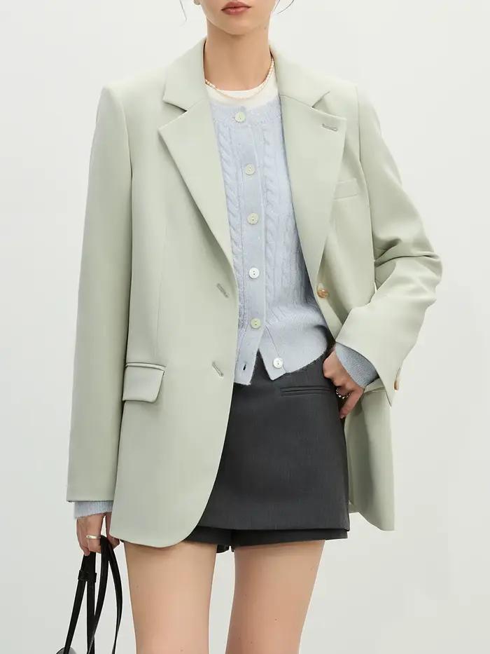 FSLE univerzálny elegantný štýlový blazer pre ženy 2025 novinka Jedinečný dizajn kancelársky voľný zelený chic kabát