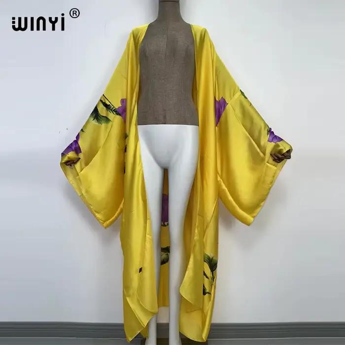 WINYI nové letné dámske Cardigan bodkované Koktejlové Sexcy Boho Maxi africké prázdniny netopierie rukávy hodvábny pocit